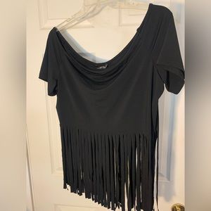 Shein Curve short Sleeve Black Fringe Top Sz 4XL
